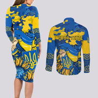 Personalised Ukraine Couples Matching Long Sleeve Bodycon Dress and Long Sleeve Button Shirts Glory To Ukraine 32nd Independence Anniversary LT9 - Wonder Print Shop
