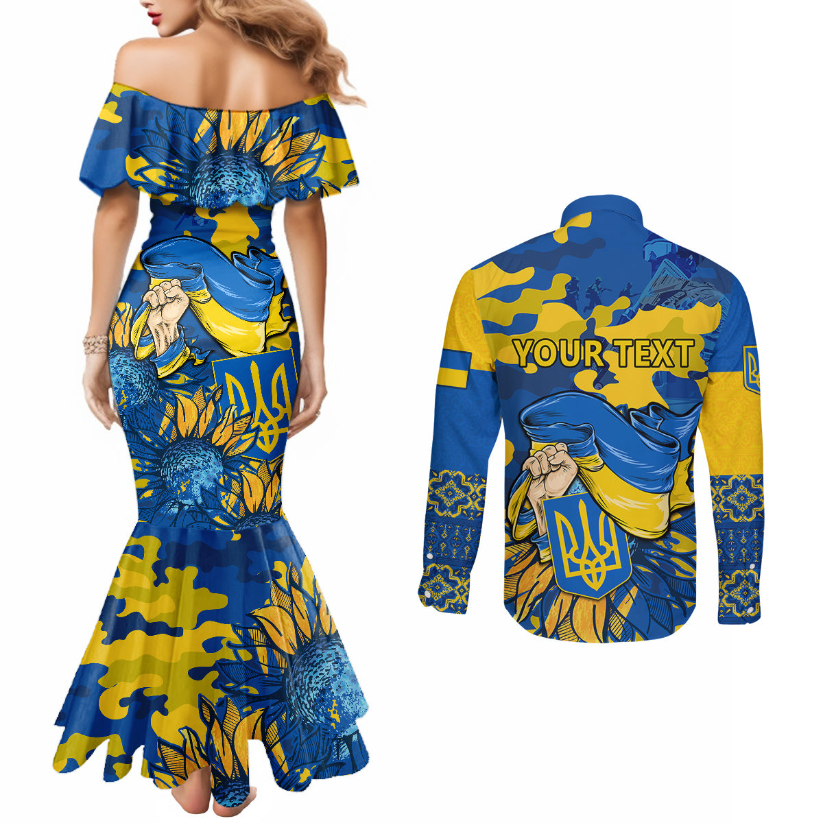 personalised-ukraine-couples-matching-mermaid-dress-and-long-sleeve-button-shirts-glory-to-ukraine-32nd-independence-anniversary