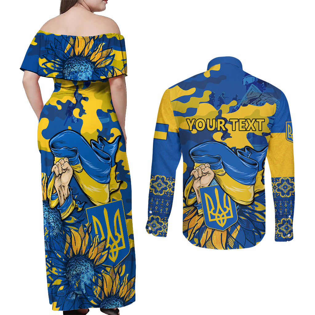 Personalised Ukraine Couples Matching Off Shoulder Maxi Dress and Long Sleeve Button Shirts Glory To Ukraine 32nd Independence Anniversary LT9 - Wonder Print Shop