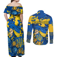 Personalised Ukraine Couples Matching Off Shoulder Maxi Dress and Long Sleeve Button Shirts Glory To Ukraine 32nd Independence Anniversary LT9 - Wonder Print Shop