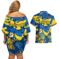 Personalised Ukraine Couples Matching Off Shoulder Short Dress and Hawaiian Shirt Glory To Ukraine 32nd Independence Anniversary LT9 - Wonder Print Shop