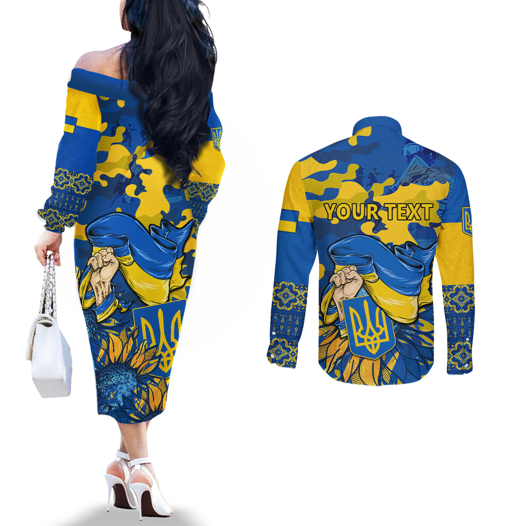 personalised-ukraine-couples-matching-off-the-shoulder-long-sleeve-dress-and-long-sleeve-button-shirts-glory-to-ukraine-32nd-independence-anniversary