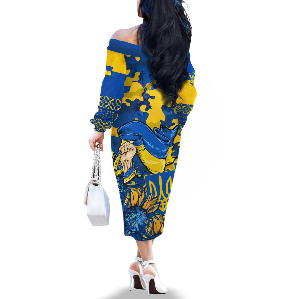 Personalised Ukraine Off The Shoulder Long Sleeve Dress Glory To Ukraine 32nd Independence Anniversary - Wonder Print Shop