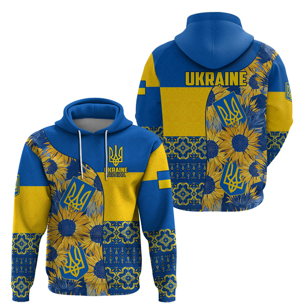 Ukraine Hoodie Ukrainian Coat of Arms and Folk Sunflower - Wonder Print Shop