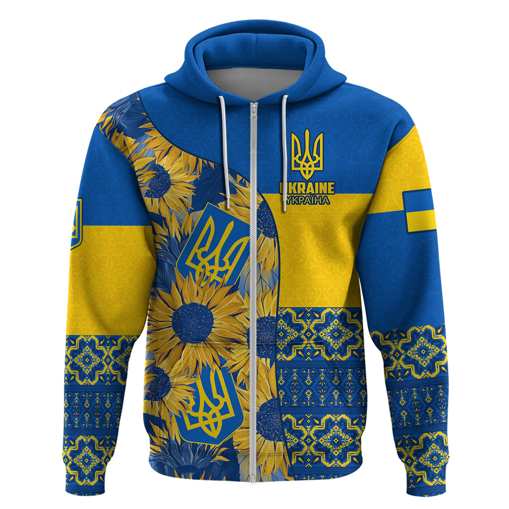 Ukraine Hoodie Ukrainian Coat of Arms and Folk Sunflower - Wonder Print Shop