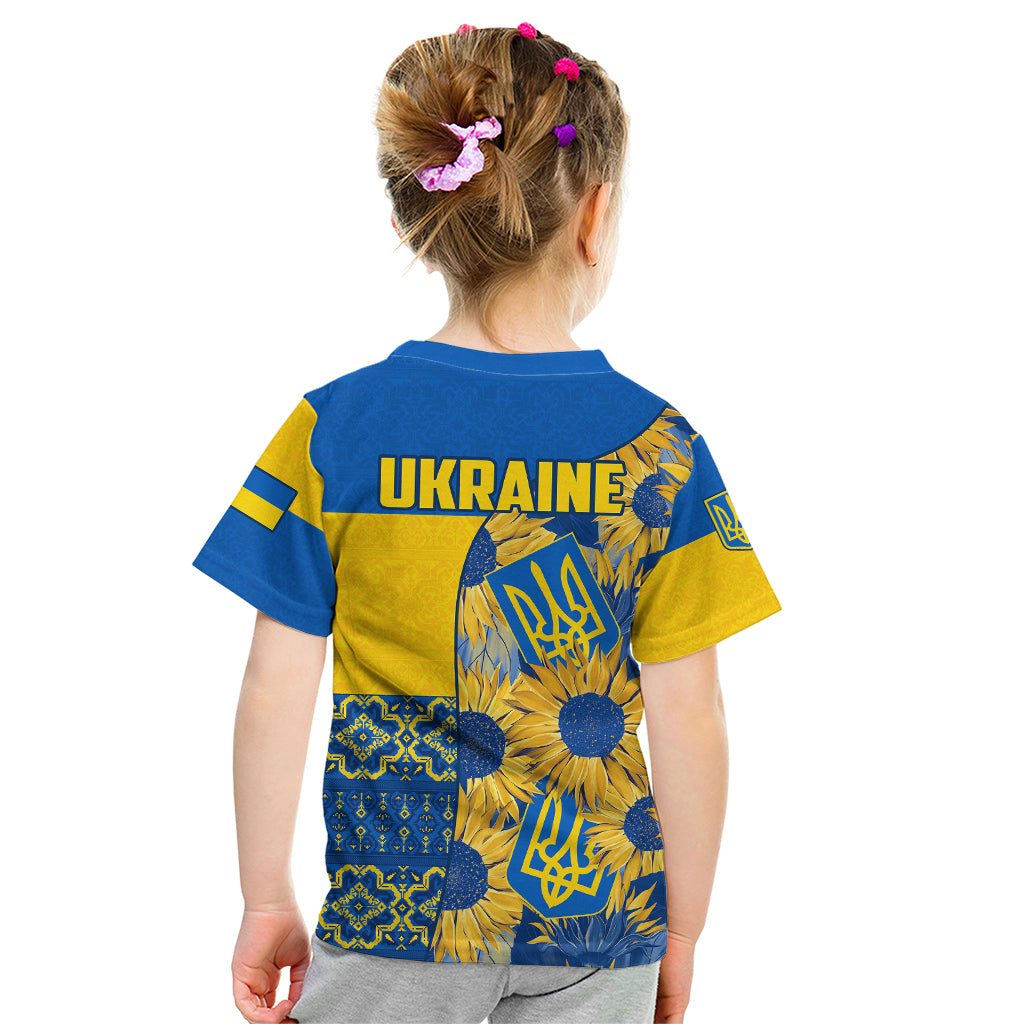 Ukraine Kid T Shirt Ukrainian Coat of Arms and Folk Sunflower - Wonder Print Shop