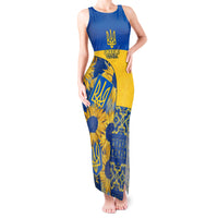 Ukraine Tank Maxi Dress Ukrainian Coat of Arms and Folk Sunflower - Wonder Print Shop