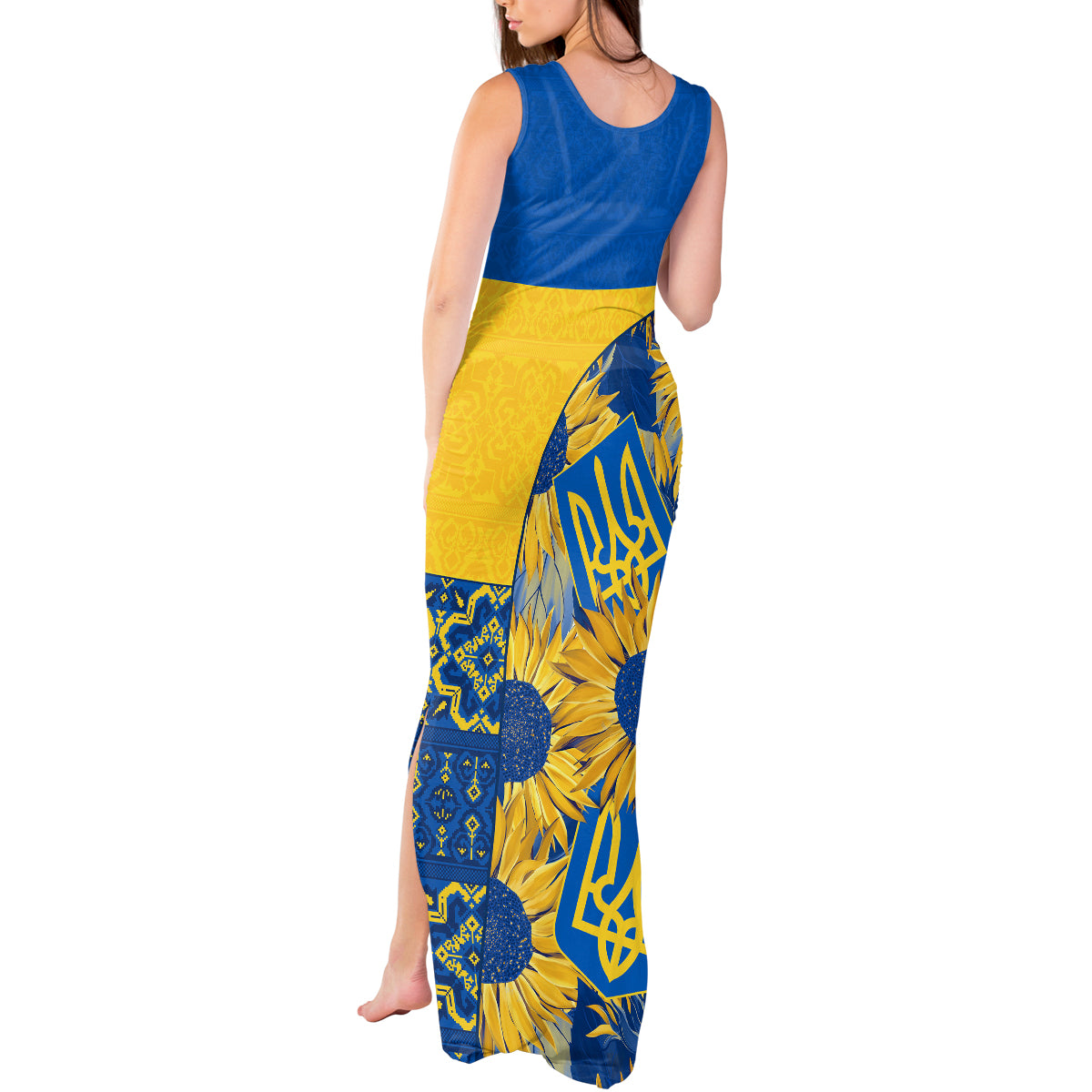 Ukraine Tank Maxi Dress Ukrainian Coat of Arms and Folk Sunflower - Wonder Print Shop