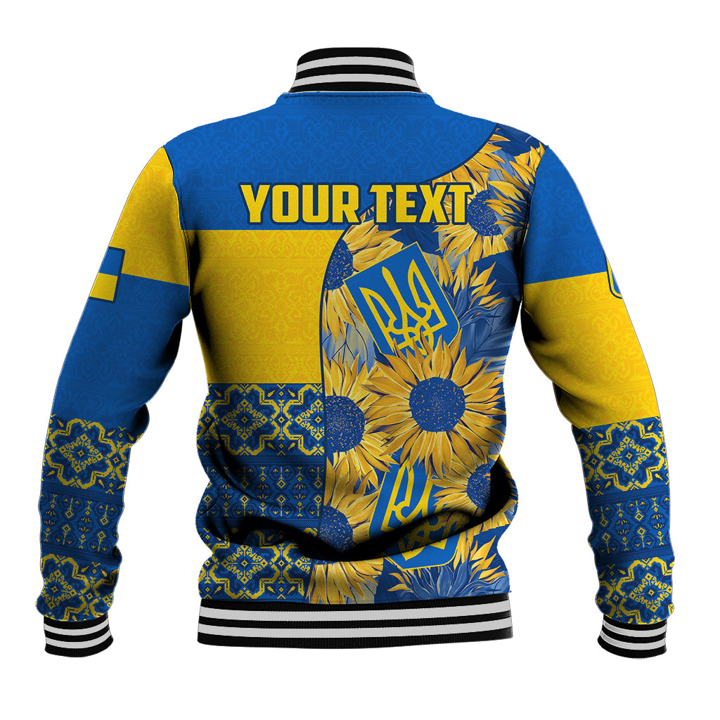 Personalised Ukraine Baseball Jacket Ukrainian Coat of Arms and Folk Sunflower LT9 - Wonder Print Shop