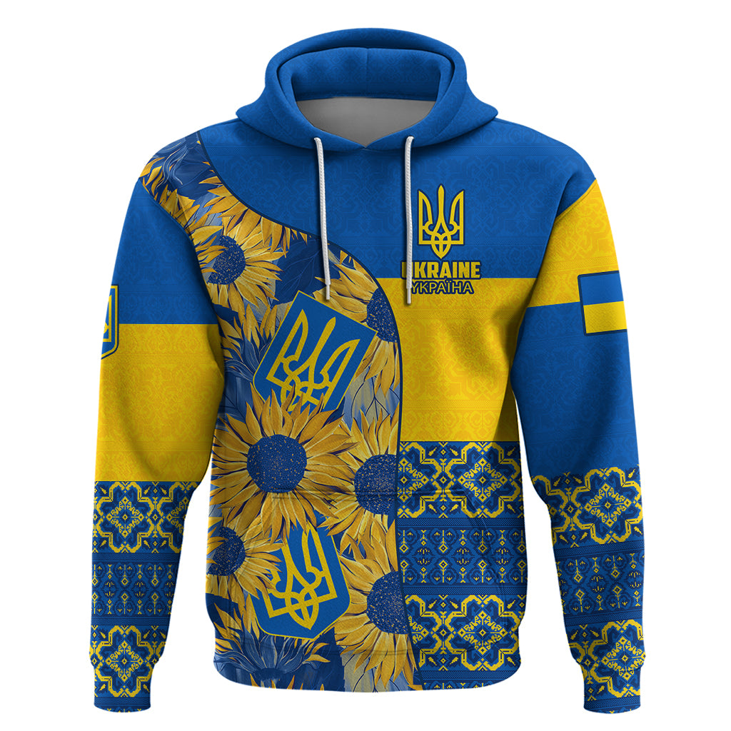 Personalised Ukraine Hoodie Ukrainian Coat of Arms and Folk Sunflower - Wonder Print Shop