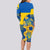 Personalised Ukraine Long Sleeve Bodycon Dress Ukrainian Coat of Arms and Folk Sunflower - Wonder Print Shop