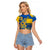 Personalised Ukraine Raglan Cropped T Shirt Ukrainian Coat of Arms and Folk Sunflower - Wonder Print Shop