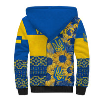 Personalised Ukraine Sherpa Hoodie Ukrainian Coat of Arms and Folk Sunflower - Wonder Print Shop