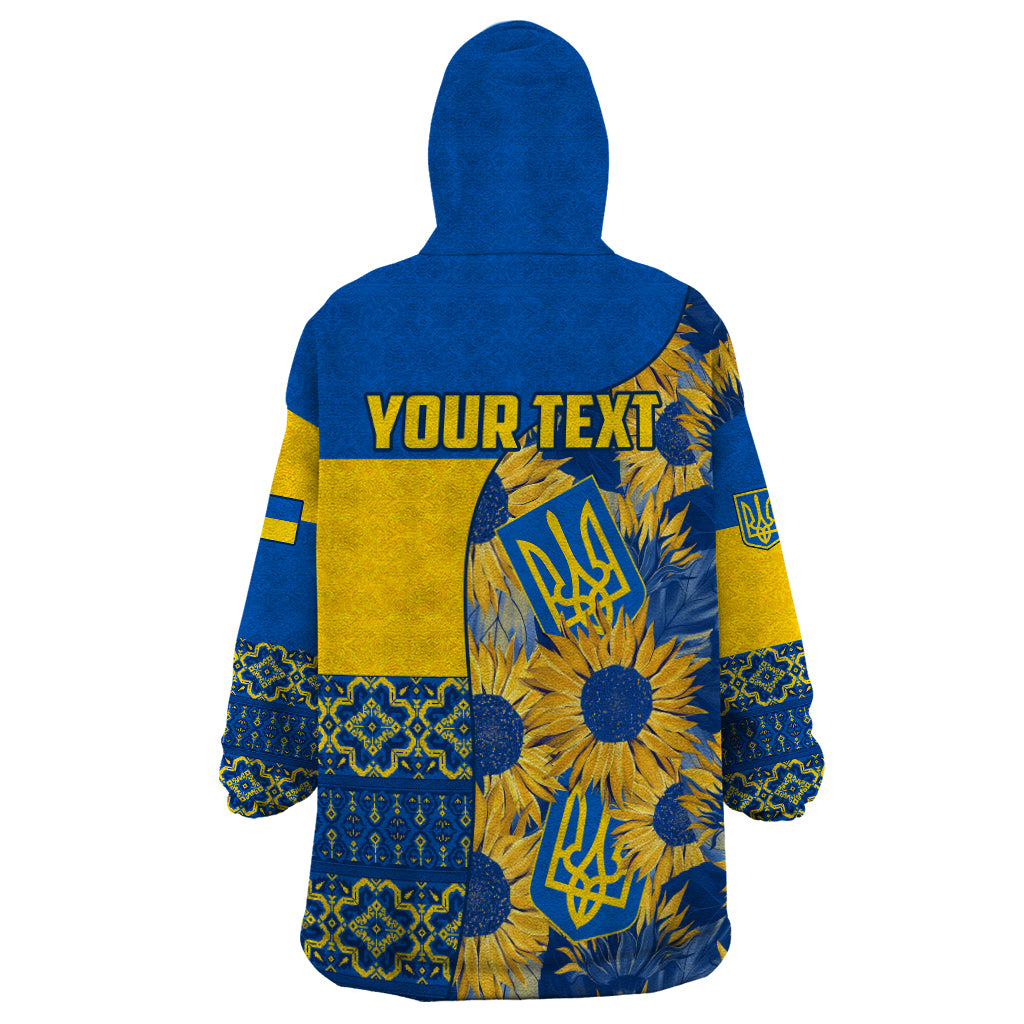 Personalised Ukraine Wearable Blanket Hoodie Ukrainian Coat of Arms and Folk Sunflower - Wonder Print Shop