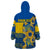 Personalised Ukraine Wearable Blanket Hoodie Ukrainian Coat of Arms and Folk Sunflower - Wonder Print Shop