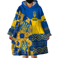 Personalised Ukraine Wearable Blanket Hoodie Ukrainian Coat of Arms and Folk Sunflower - Wonder Print Shop