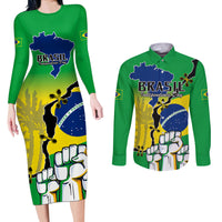 Brasil Couples Matching Long Sleeve Bodycon Dress and Long Sleeve Button Shirts Feliz Dia da Independencia LT9 - Wonder Print Shop