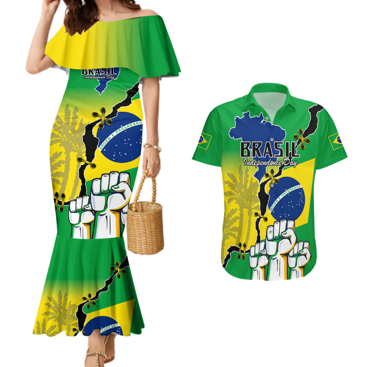 Brasil Couples Matching Mermaid Dress And Hawaiian Shirt Feliz Dia da Independencia LT9 - Wonder Print Shop