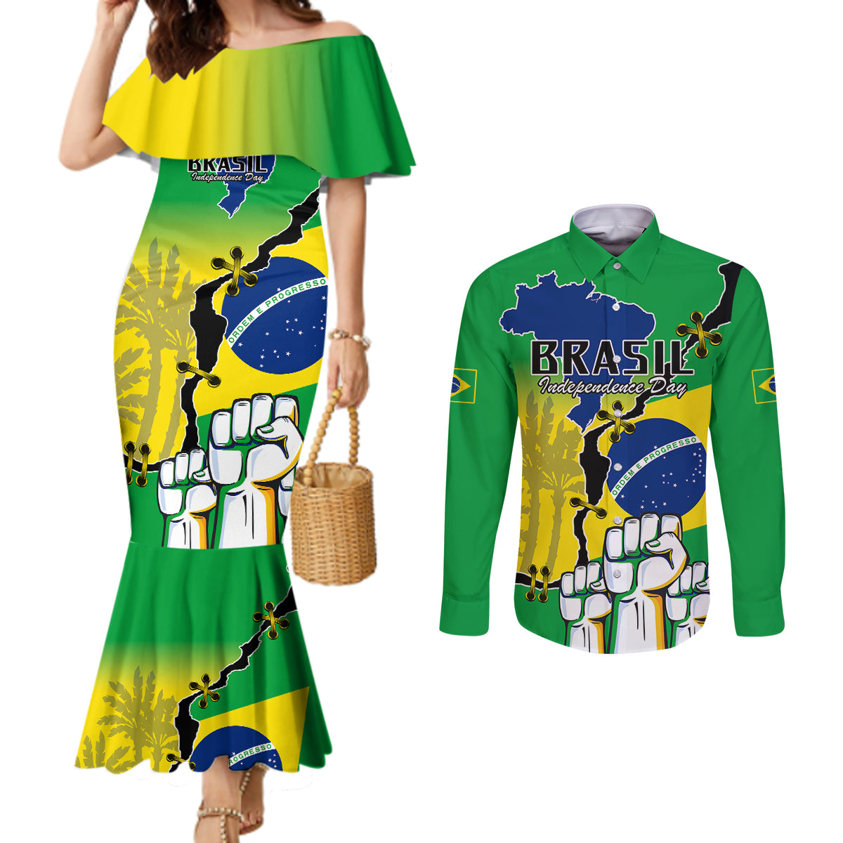brasil-couples-matching-mermaid-dress-and-long-sleeve-button-shirts-feliz-dia-da-independencia