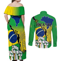 Brasil Couples Matching Off Shoulder Maxi Dress and Long Sleeve Button Shirts Feliz Dia da Independencia LT9 - Wonder Print Shop