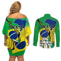Brasil Couples Matching Off Shoulder Short Dress and Long Sleeve Button Shirts Feliz Dia da Independencia LT9 - Wonder Print Shop