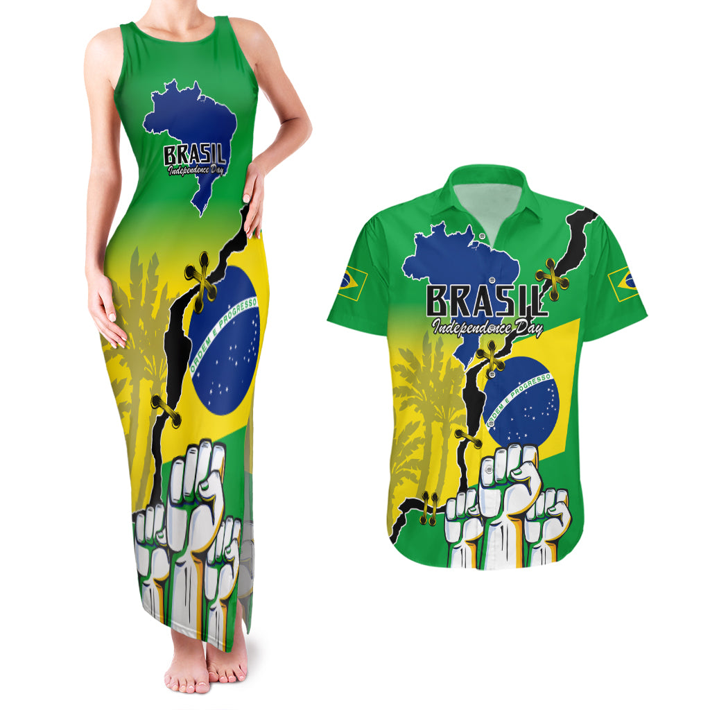 Brasil Couples Matching Tank Maxi Dress And Hawaiian Shirt Feliz Dia da Independencia LT9 - Wonder Print Shop