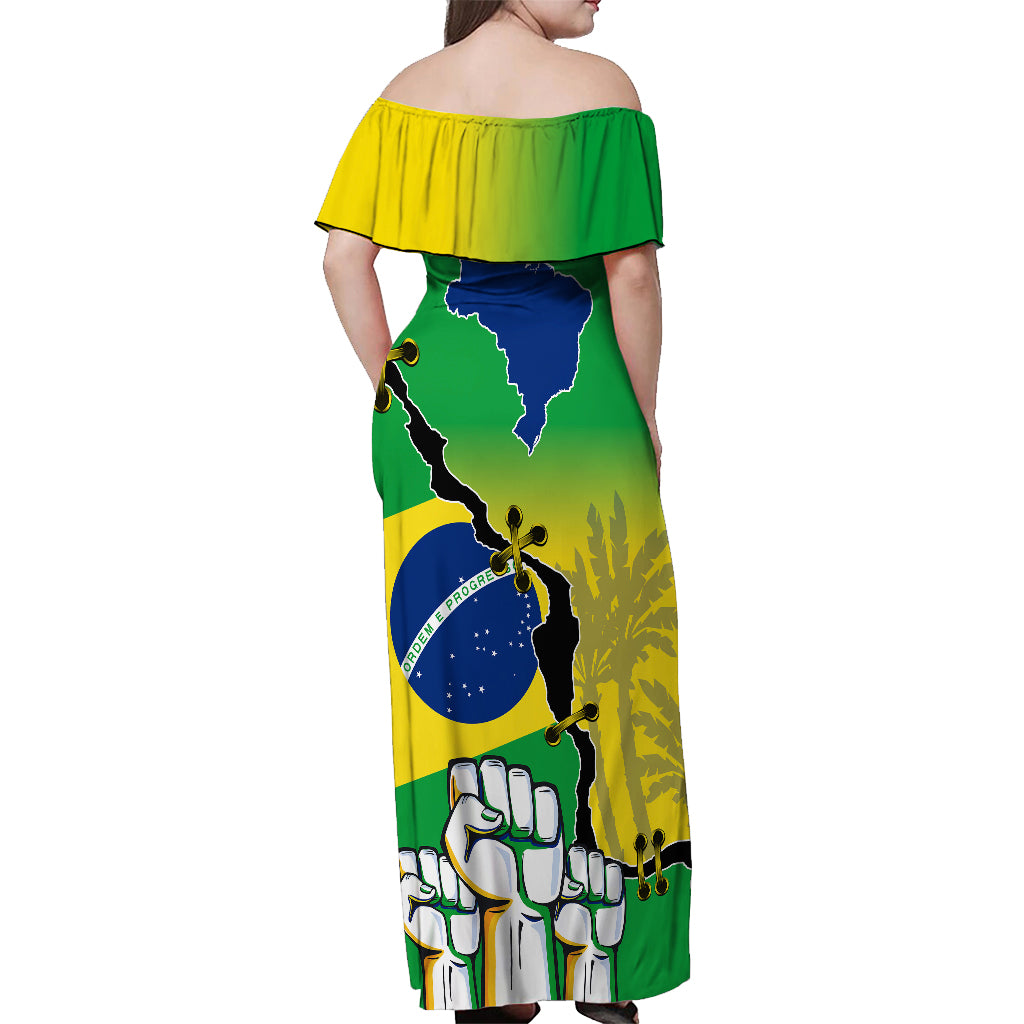 Brasil Off Shoulder Maxi Dress Feliz Dia da Independencia - Wonder Print Shop