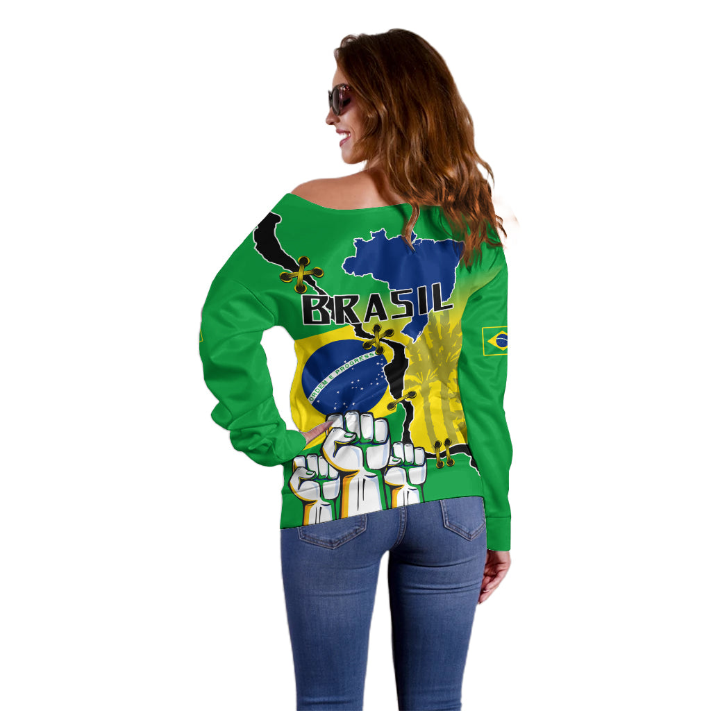 Brasil Off Shoulder Sweater Feliz Dia da Independencia - Wonder Print Shop
