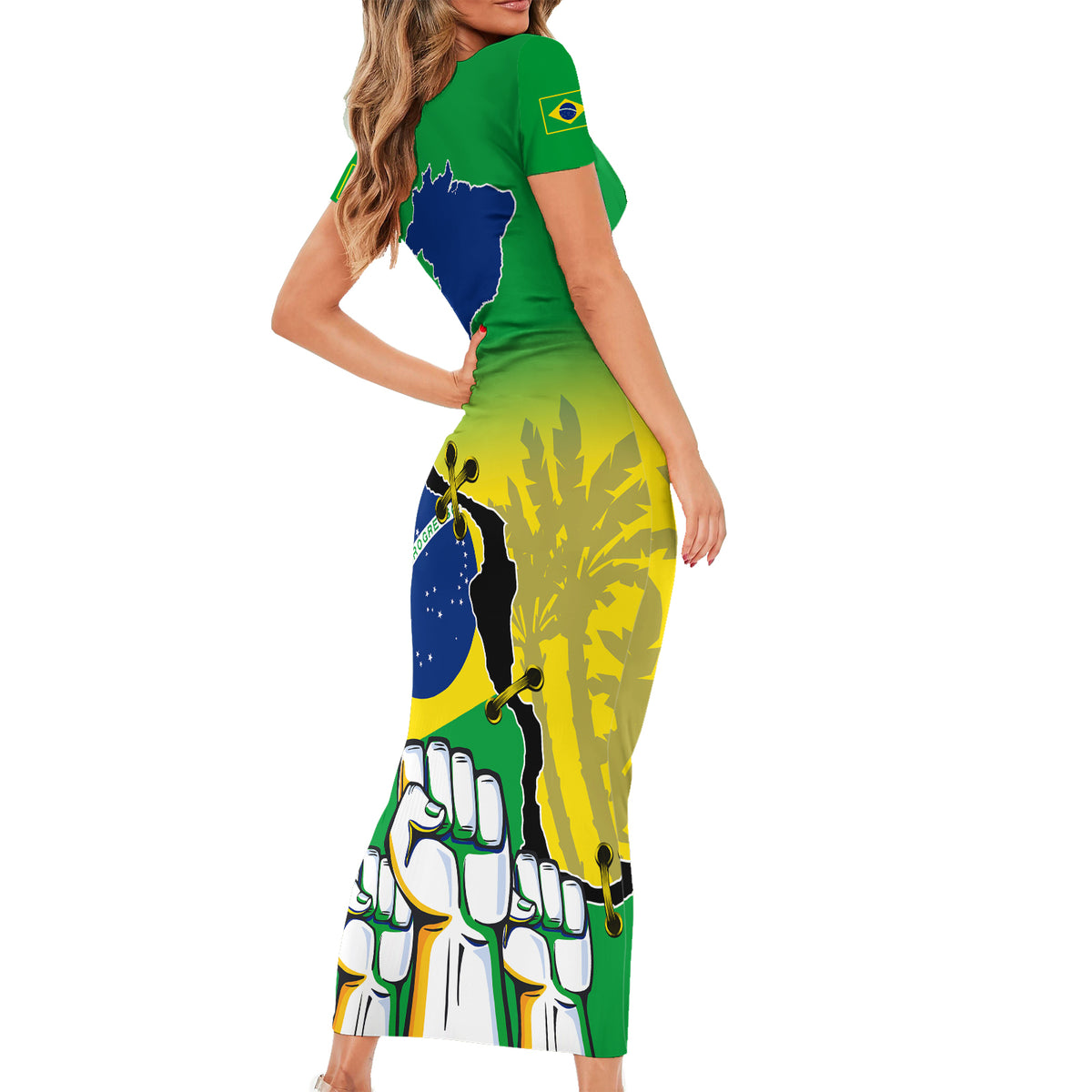 Brasil Short Sleeve Bodycon Dress Feliz Dia da Independencia - Wonder Print Shop