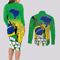 Personalised Brasil Couples Matching Long Sleeve Bodycon Dress and Long Sleeve Button Shirts Feliz Dia da Independencia LT9 - Wonder Print Shop