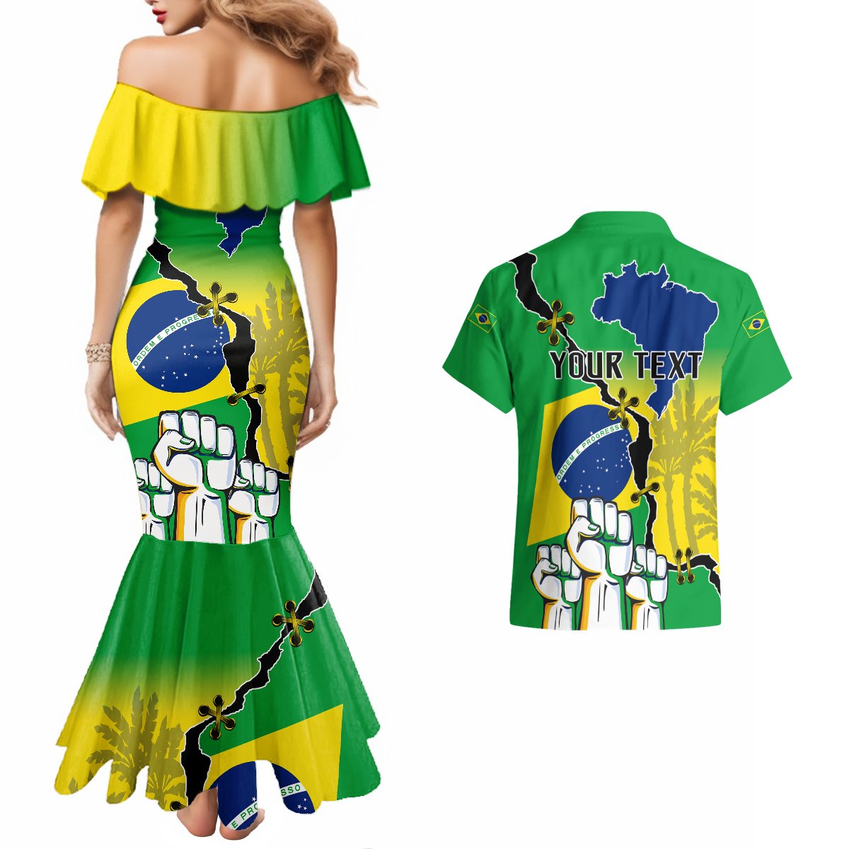 Personalised Brasil Couples Matching Mermaid Dress And Hawaiian Shirt Feliz Dia da Independencia LT9 - Wonder Print Shop