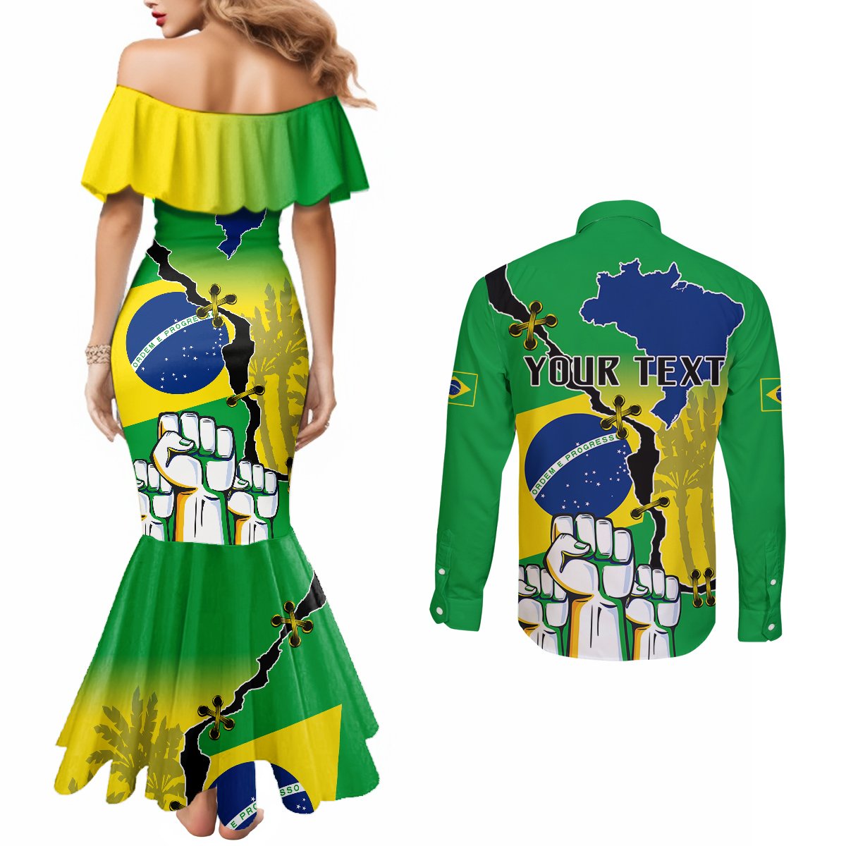 personalised-brasil-couples-matching-mermaid-dress-and-long-sleeve-button-shirts-feliz-dia-da-independencia