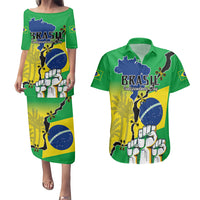 Personalised Brasil Couples Matching Puletasi Dress and Hawaiian Shirt Feliz Dia da Independencia LT9 - Wonder Print Shop