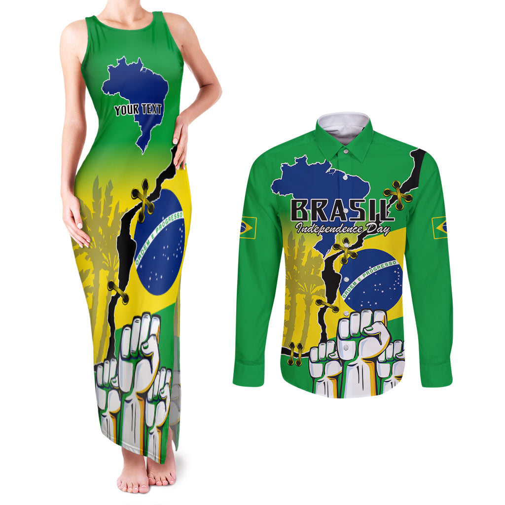 Personalised Brasil Couples Matching Tank Maxi Dress and Long Sleeve Button Shirts Feliz Dia da Independencia LT9 - Wonder Print Shop