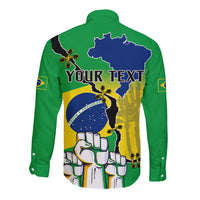 Personalised Brasil Long Sleeve Button Shirt Feliz Dia da Independencia - Wonder Print Shop