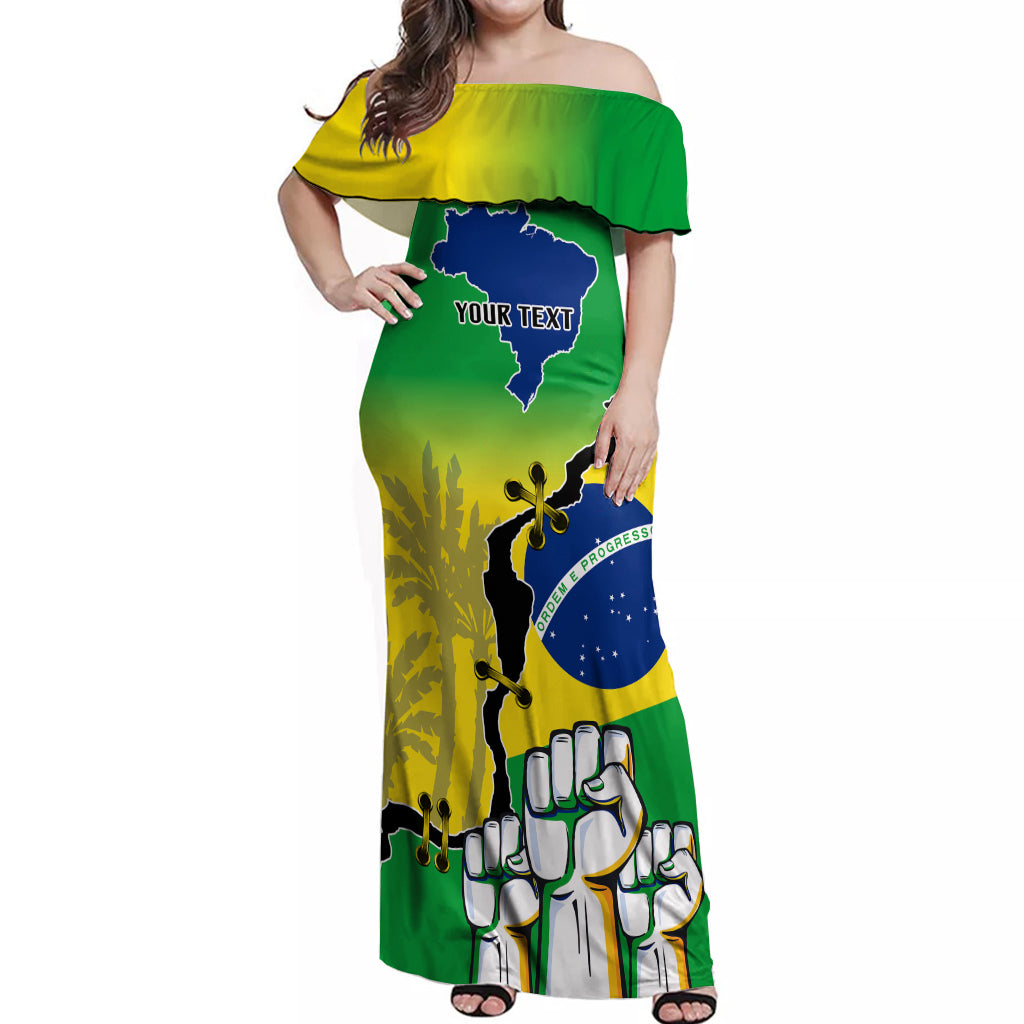 Personalised Brasil Off Shoulder Maxi Dress Feliz Dia da Independencia - Wonder Print Shop