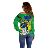 Personalised Brasil Off Shoulder Sweater Feliz Dia da Independencia - Wonder Print Shop