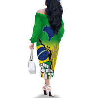 Personalised Brasil Off The Shoulder Long Sleeve Dress Feliz Dia da Independencia - Wonder Print Shop