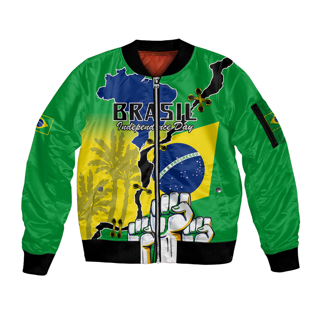 Personalised Brasil Sleeve Zip Bomber Jacket Feliz Dia da Independencia - Wonder Print Shop