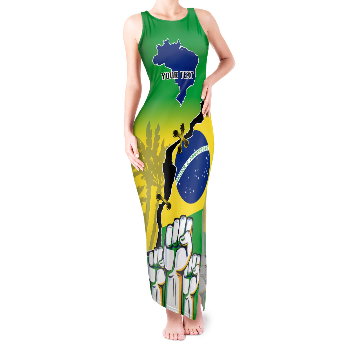 Personalised Brasil Tank Maxi Dress Feliz Dia da Independencia - Wonder Print Shop