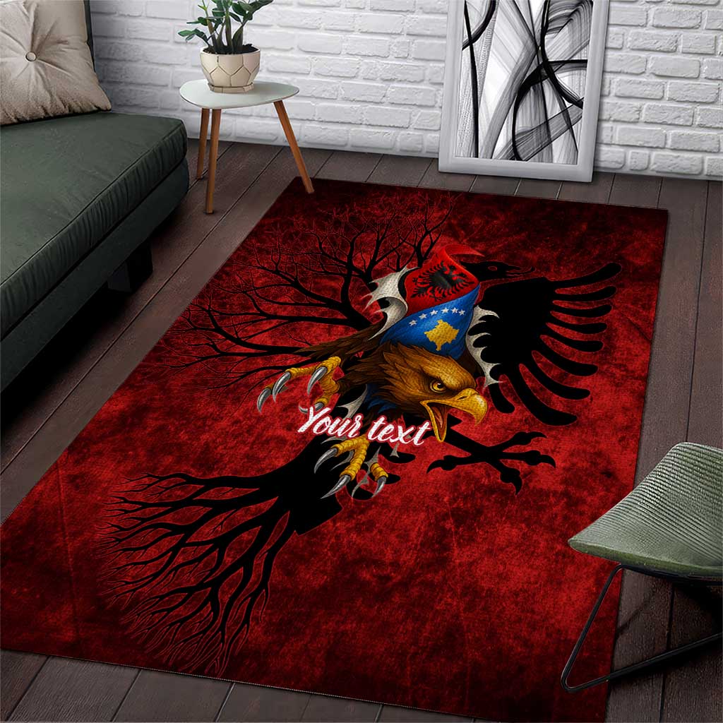 Personalized Kosova Albanian Roots Area Rug Kosova Albanian Eagle Flag - Wonder Print Shop