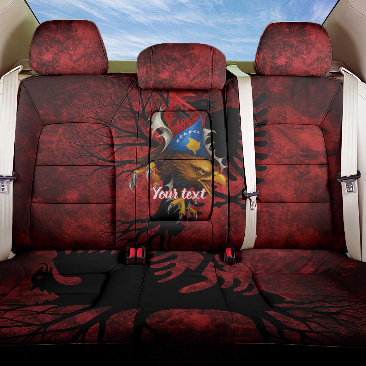 Personalized Kosova Albanian Roots Back Car Seat Cover Kosova Albanian Eagle Flag - Wonder Print Shop