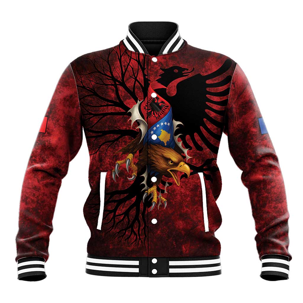 Personalized Kosova Albanian Roots Baseball Jacket Kosova Albanian Eagle Flag - Wonder Print Shop