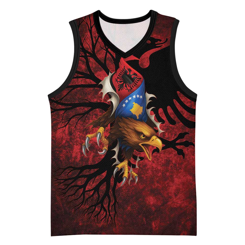 Personalized Kosova Albanian Roots Basketball Jersey Kosova Albanian Eagle Flag - Wonder Print Shop