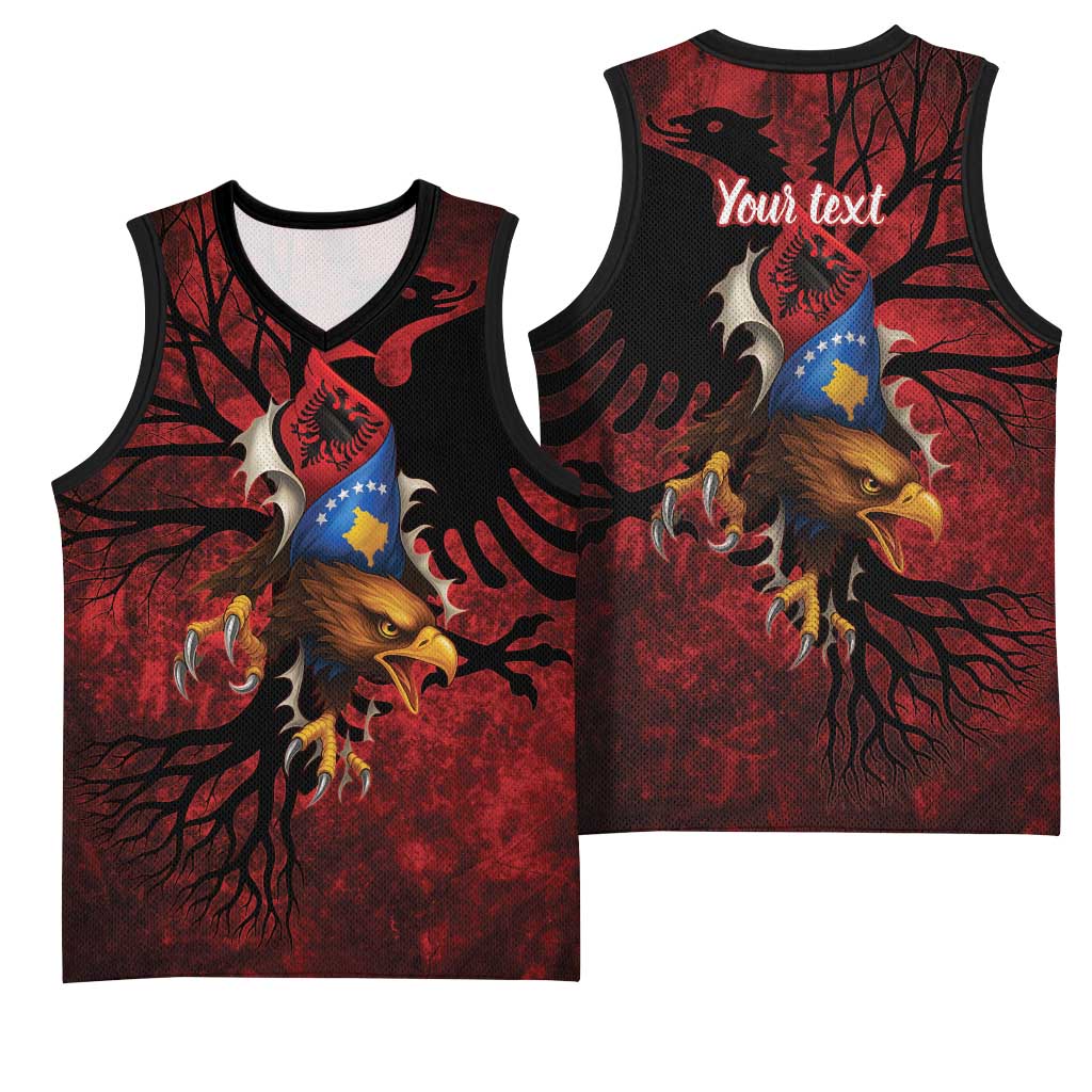 Personalized Kosova Albanian Roots Basketball Jersey Kosova Albanian Eagle Flag - Wonder Print Shop