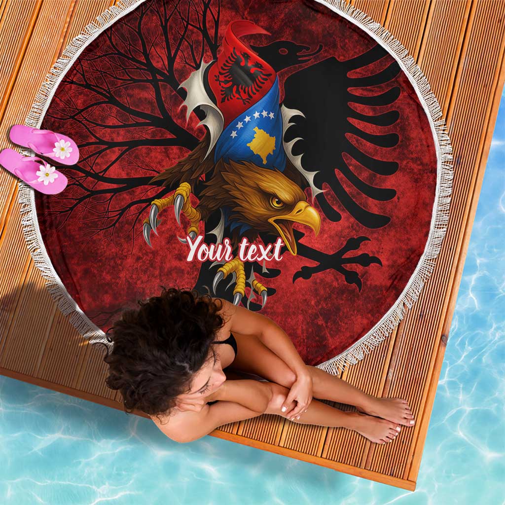 Personalized Kosova Albanian Roots Beach Blanket Kosova Albanian Eagle Flag - Wonder Print Shop