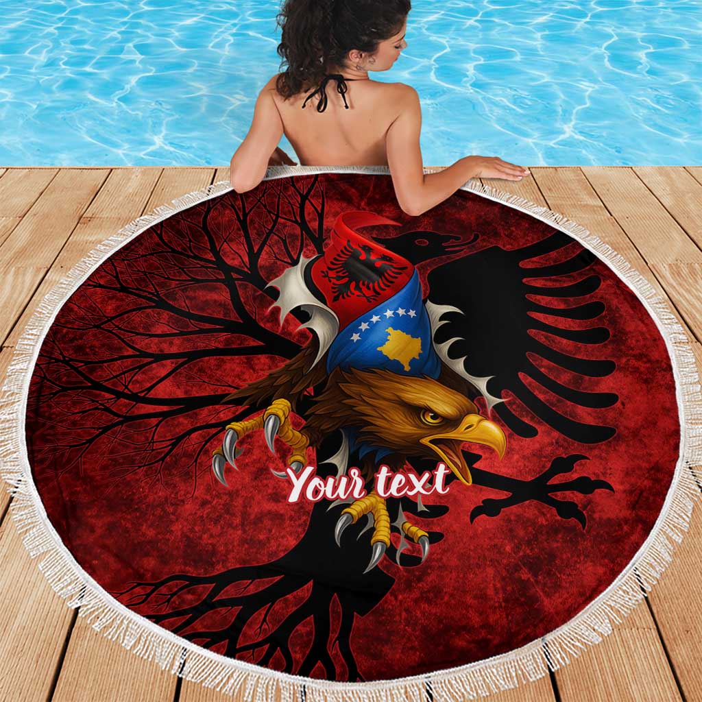 Personalized Kosova Albanian Roots Beach Blanket Kosova Albanian Eagle Flag - Wonder Print Shop