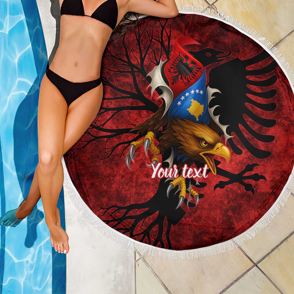 Personalized Kosova Albanian Roots Beach Blanket Kosova Albanian Eagle Flag - Wonder Print Shop