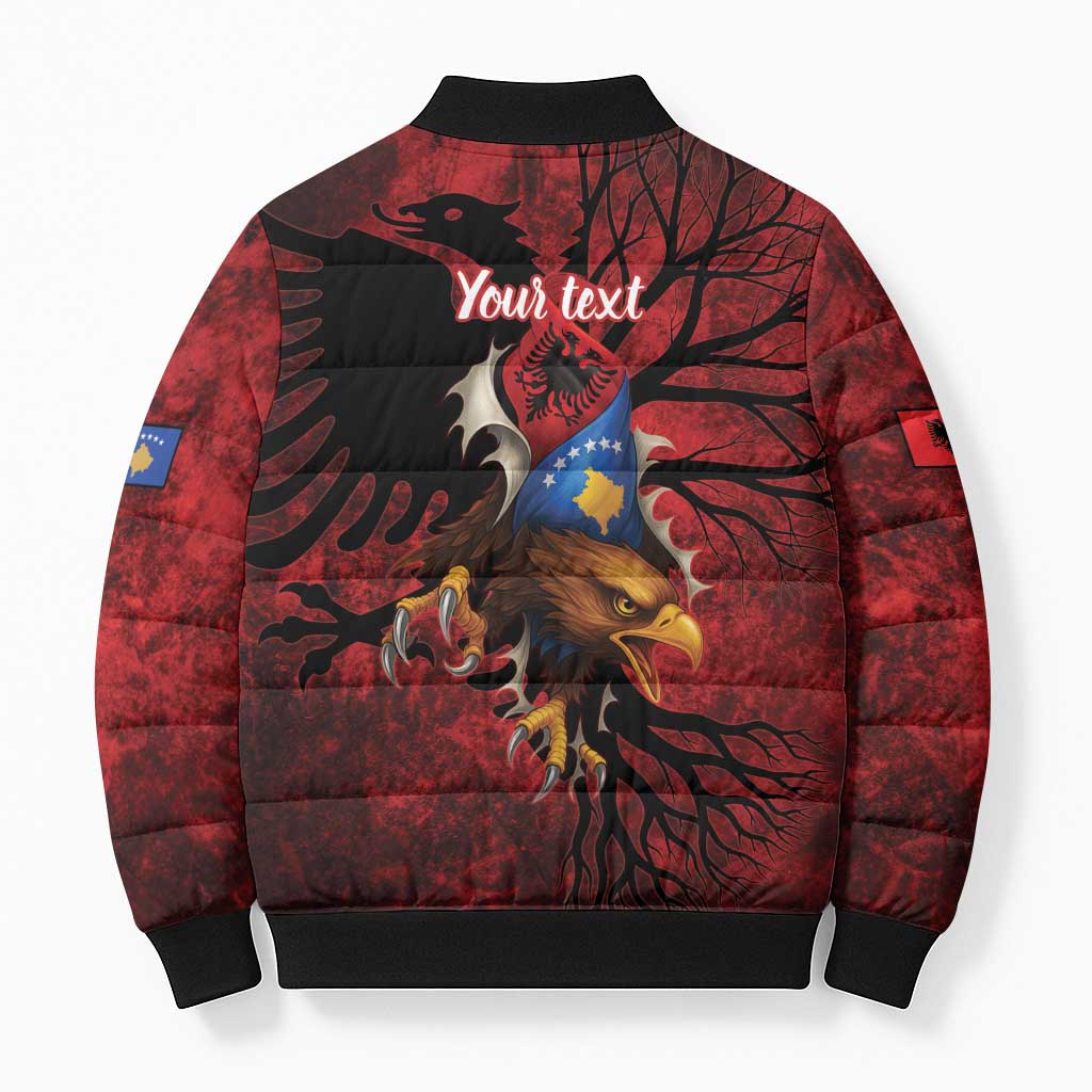 Personalized Kosova Albanian Roots Bomber Puffer Jacket Kosova Albanian Eagle Flag - Wonder Print Shop