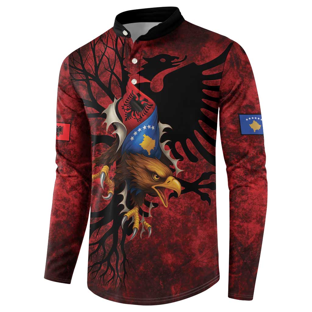 Personalized Kosova Albanian Roots Button Sweatshirt Kosova Albanian Eagle Flag - Wonder Print Shop